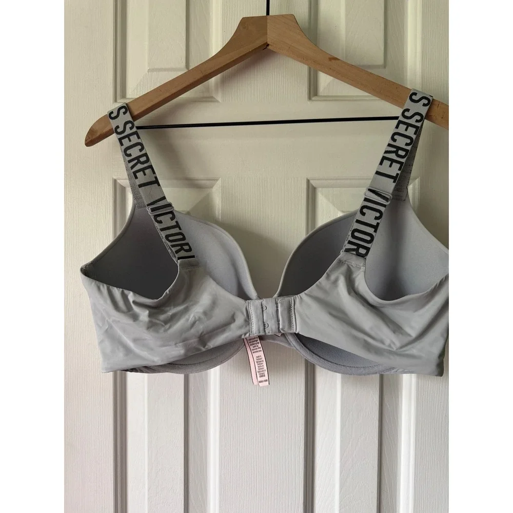 Victoria's Secret Bra Womens 38DD‎ Gray Logo Strap Push-Up Underwire